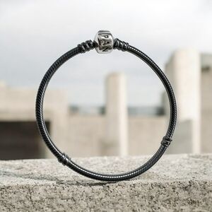 "RARE" Pandora Sterling Silver Oxidized Barrel Clasp Charm Bracelet Retired